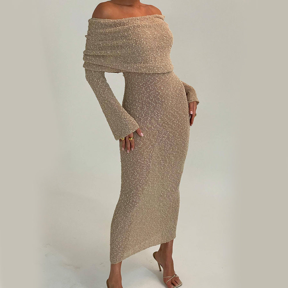 One-shoulder Knitted Long-sleeved Dress – PrimePeak One-shoulder Knitted Long-sleeved Dress – PrimePeak