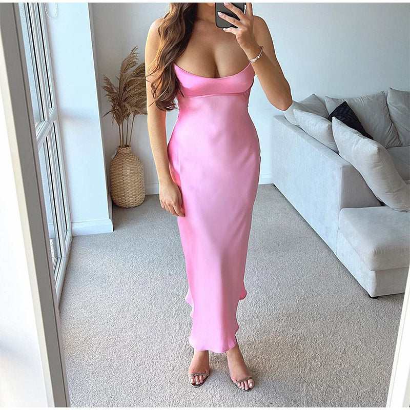 Pink Camis Satin Long Dress