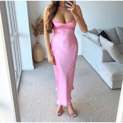 Pink Camis Satin Long Dress