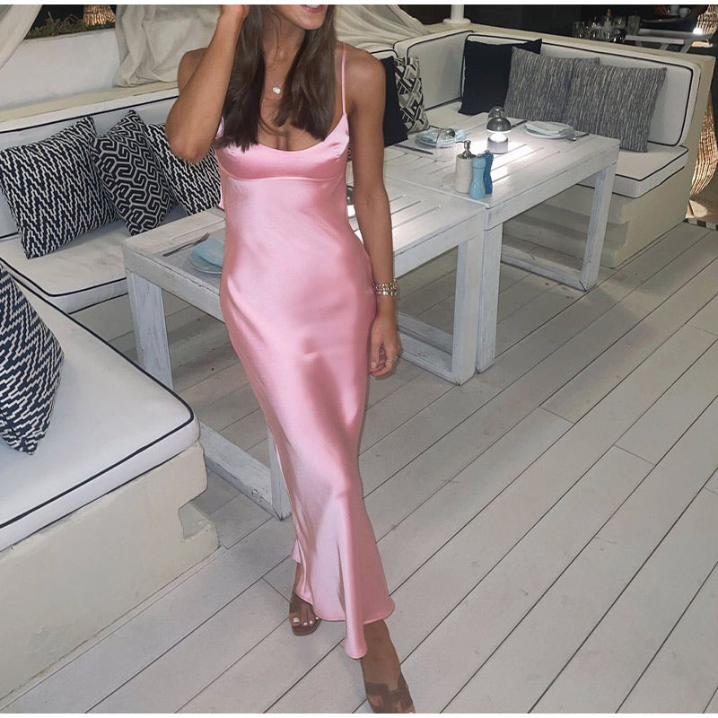 Pink Camis Satin Long Dress