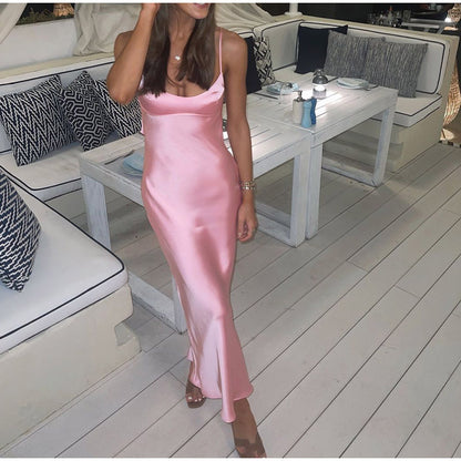 Pink Camis Satin Long Dress