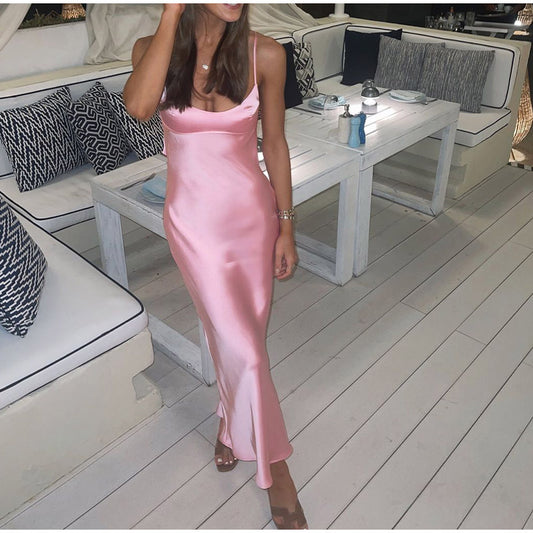 Pink Camis Satin Long Dress