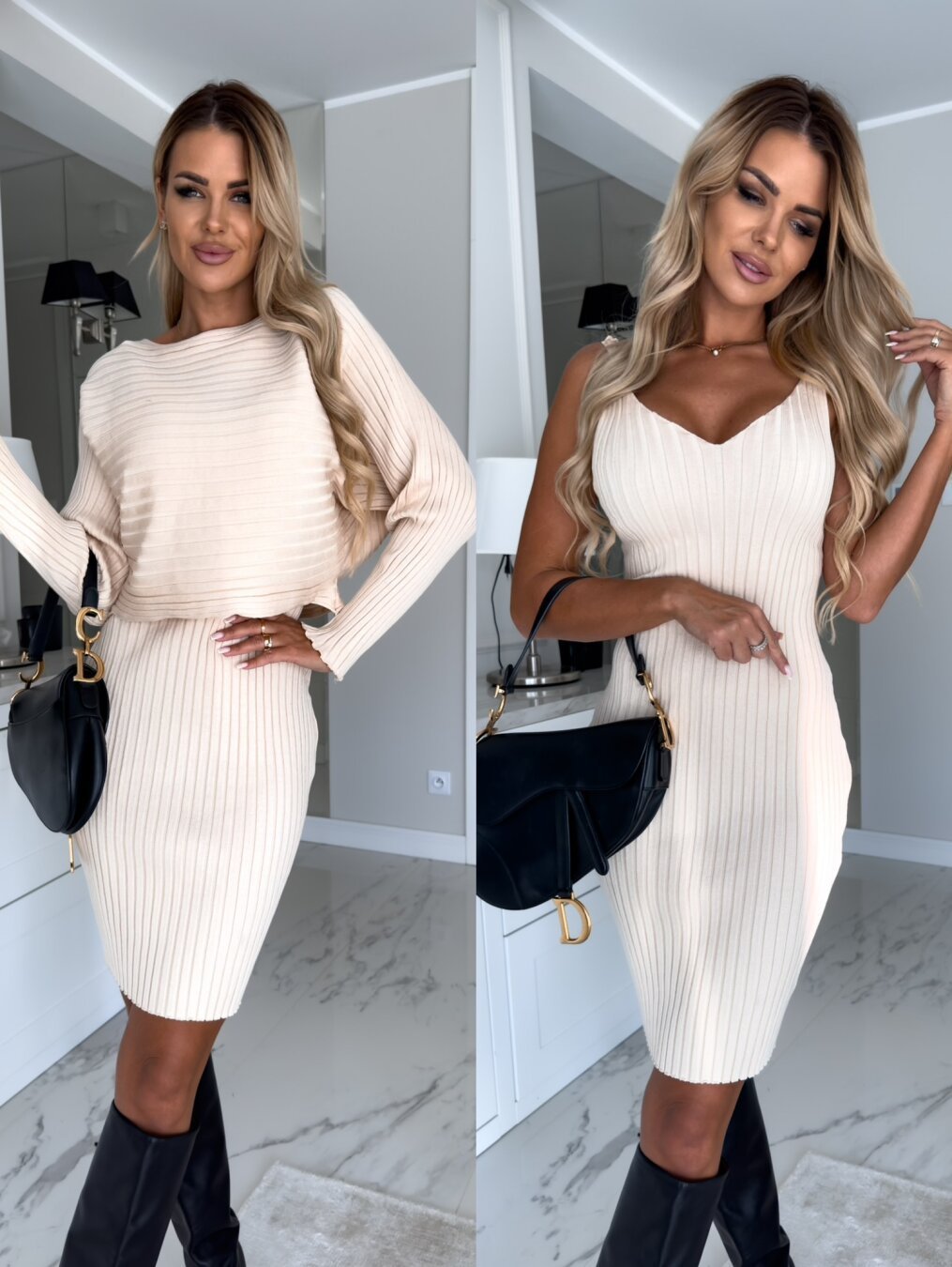 Chic 2-Piece Women's Striped Long Sleeve Top & Fitted Suspender Skirt Set